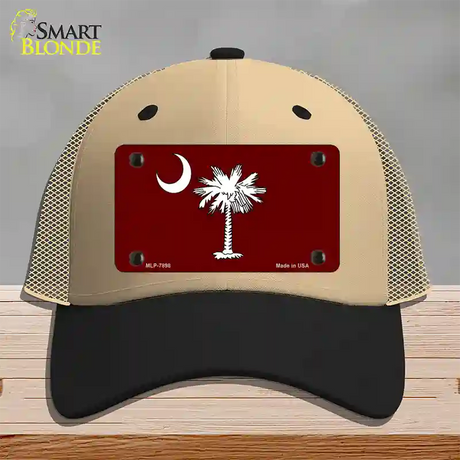 South Carolina Flag Burgundy Novelty License Plate Hat Mesh / Khaki|Black