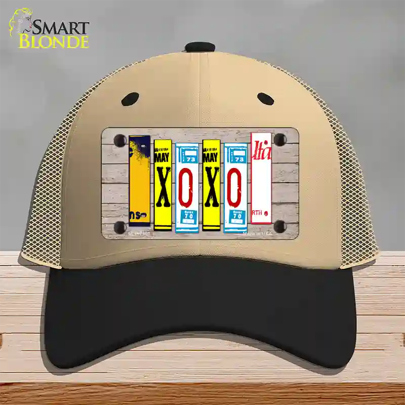 XOXO License Plate Art Novelty License Plate Hat Mesh / Khaki|Black