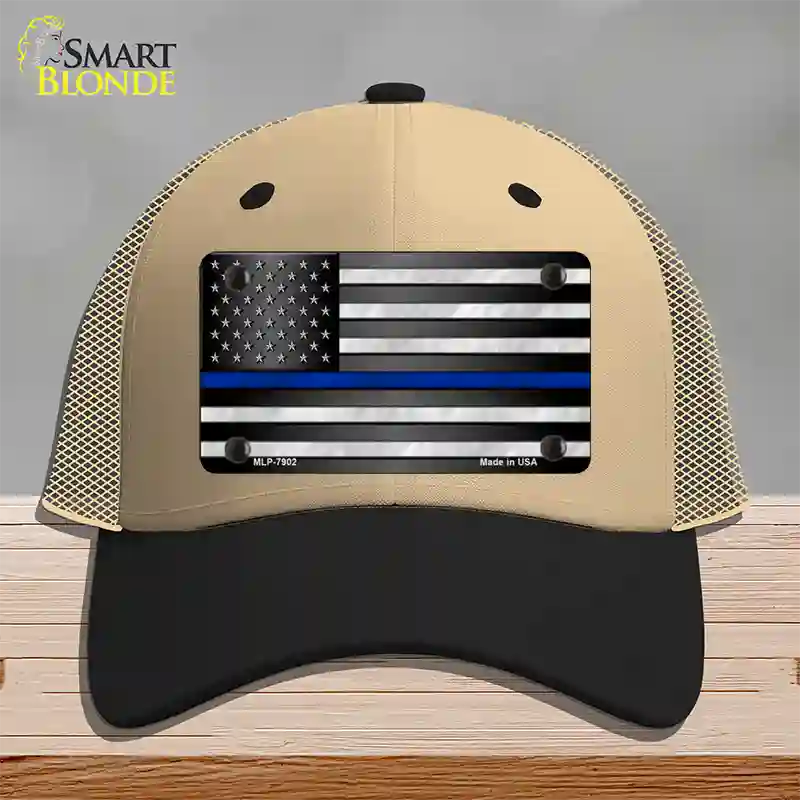 American Flag Thin Blue Line Novelty License Plate Hat Mesh / Khaki|Black