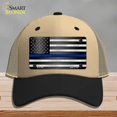 American Flag Thin Blue Line Novelty License Plate Hat Mesh / Khaki|Black