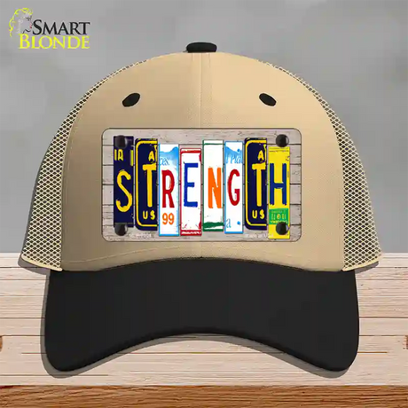 Strength Wood License Plate Art Novelty License Plate Hat Mesh / Khaki|Black