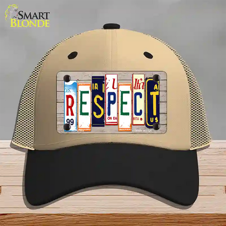 Respect Wood License Plate Art Novelty License Plate Hat Mesh / Khaki|Black