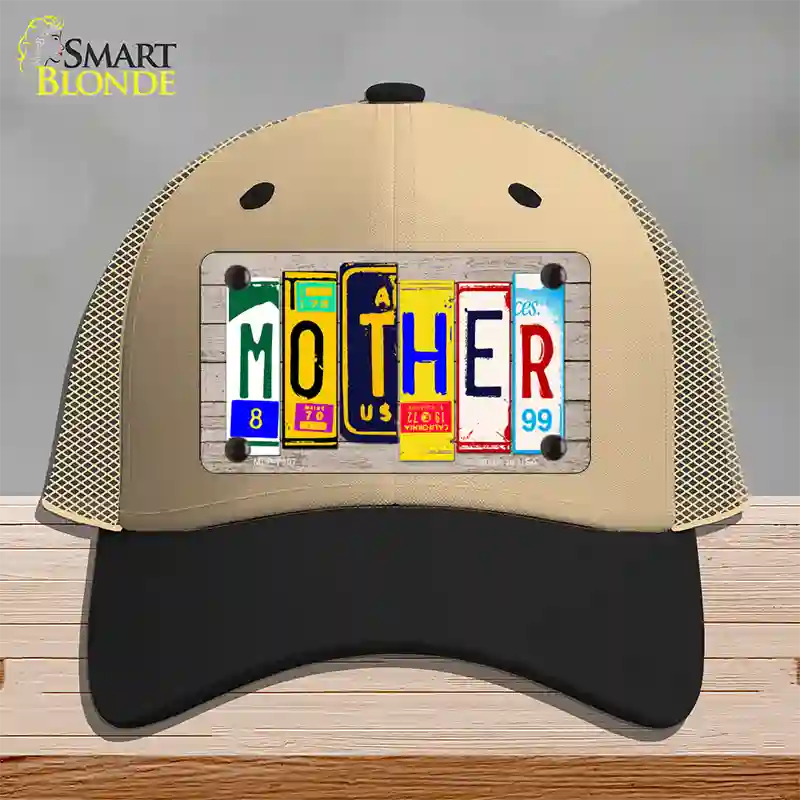 Mother Wood License Plate Art Novelty License Plate Hat Mesh / Khaki|Black