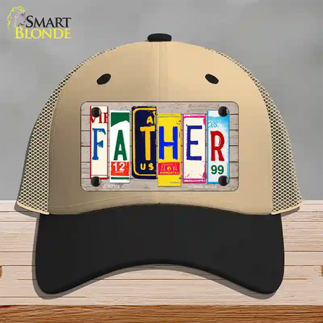 Father Wood License Plate Art Novelty License Plate Hat Mesh / Khaki|Black