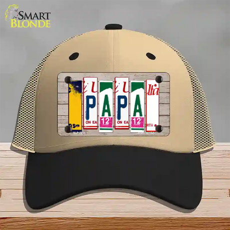 Papa Wood License Plate Art Novelty License Plate Hat Mesh / Khaki|Black