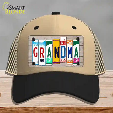 Grandma Wood License Plate Art Novelty License Plate Hat Mesh / Khaki|Black