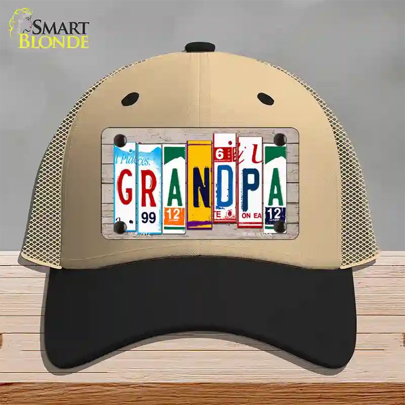 Grandpa Wood License Plate Art Novelty License Plate Hat Mesh / Khaki|Black