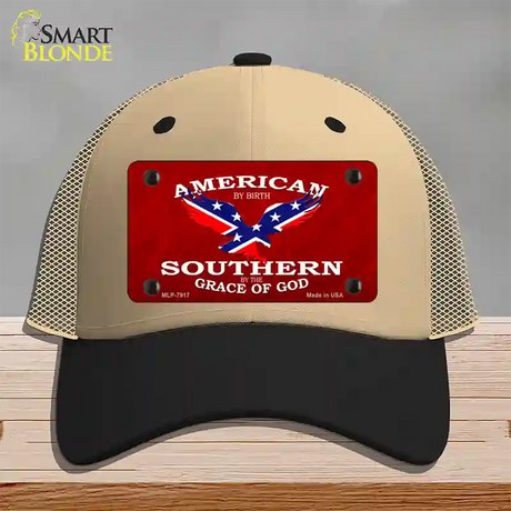 American By Birth Novelty License Plate Hat Mesh / Khaki|Black