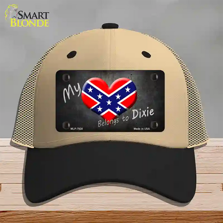 Heart Belongs To Dixie Novelty License Plate Hat Mesh / Khaki|Black