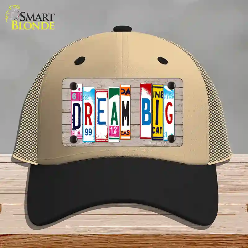 Dream Big Wood License Plate Art Novelty License Plate Hat Mesh / Khaki|Black