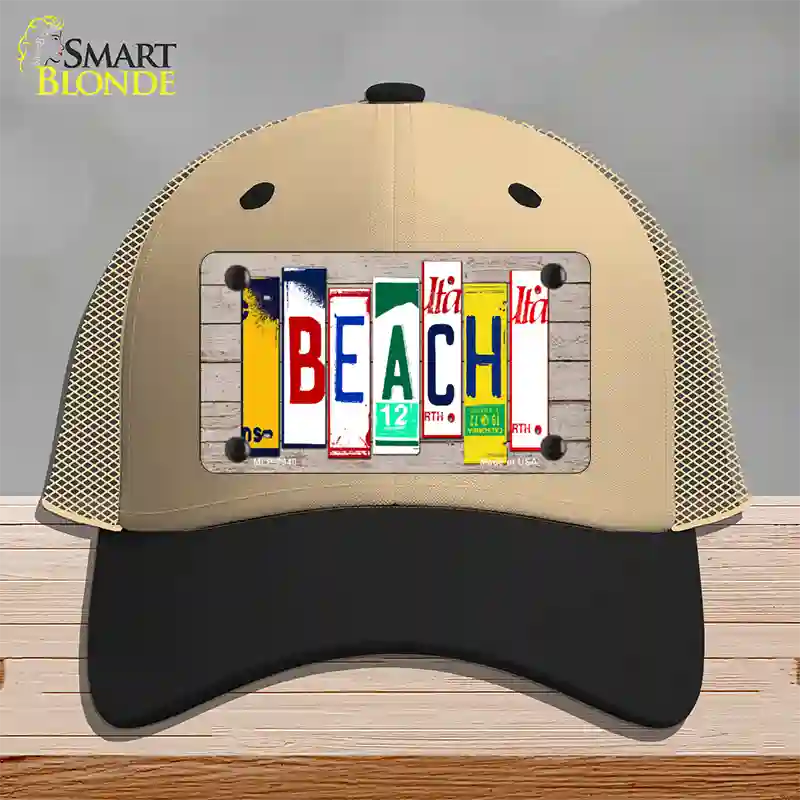 Beach Wood License Plate Art Novelty License Plate Hat Mesh / Khaki|Black