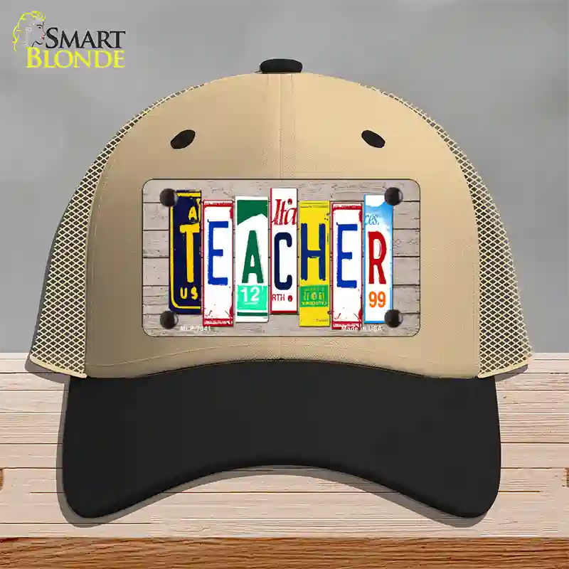 Teacher Wood License Plate Art Novelty License Plate Hat Mesh / Khaki|Black