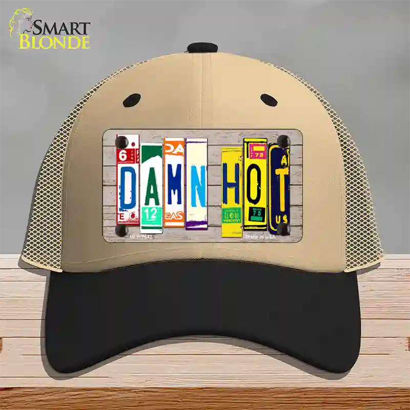 Damn Hot Wood License Plate Art Novelty License Plate Hat Mesh / Khaki|Black