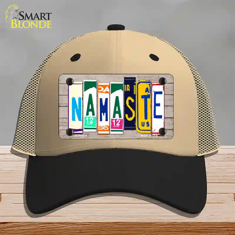 Namaste Wood License Plate Art Novelty License Plate Hat Mesh / Khaki|Black