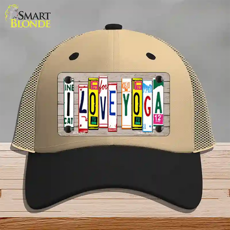 I Love Yoga Wood License Plate Art Novelty License Plate Hat Mesh / Khaki|Black