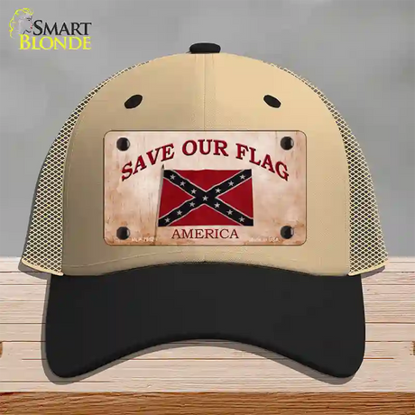 Save Our Flag Confederate Novelty License Plate Hat Mesh / Khaki|Black