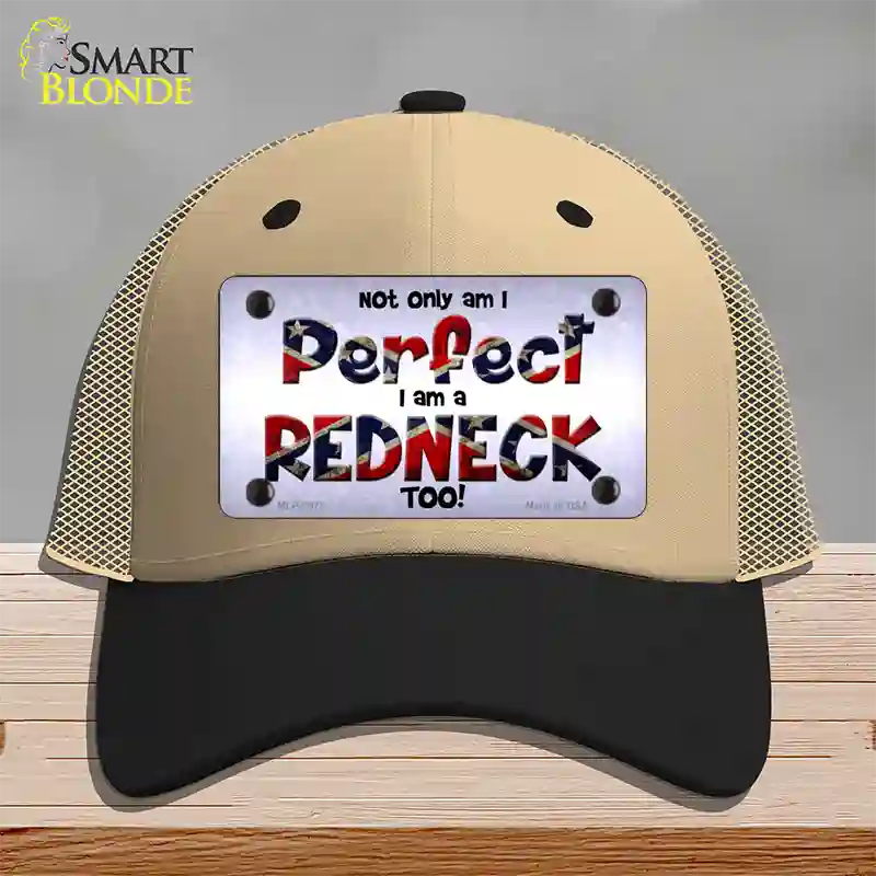 Perfect Redneck Novelty License Plate Hat Mesh / Khaki|Black