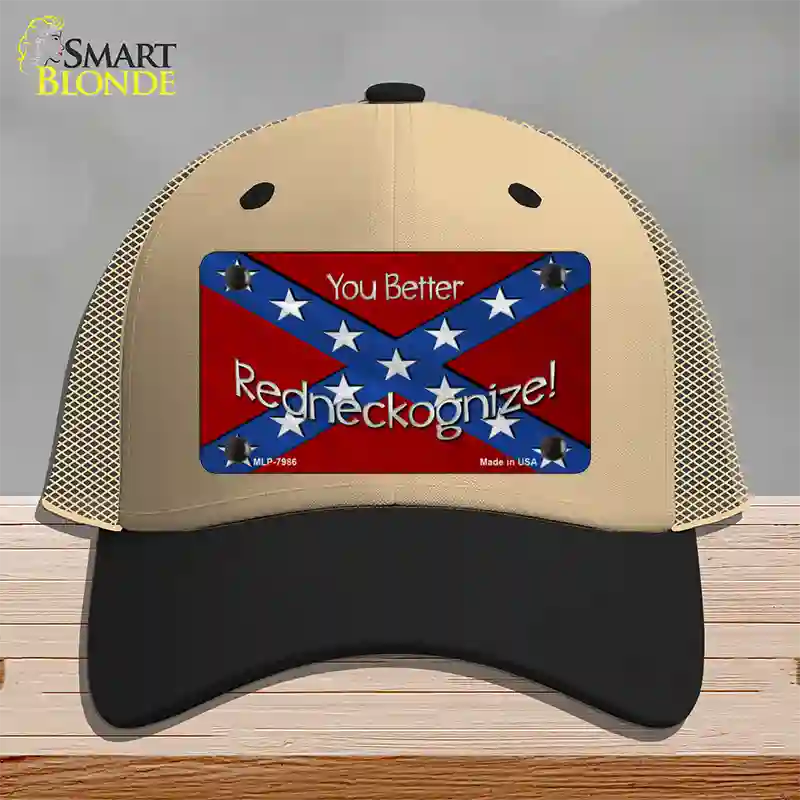 You Better Redneckognize Novelty License Plate Hat Mesh / Khaki|Black