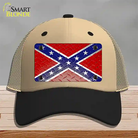 Confederate Flag Diamond Novelty License Plate Hat Mesh / Khaki|Black