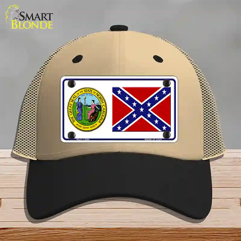 Confederate Flag North Carolina Seal Novelty License Plate Hat Mesh / Khaki|Black