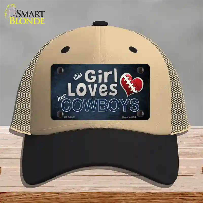 This Girl Loves Her Cowboys Novelty License Plate Hat Mesh / Khaki|Black