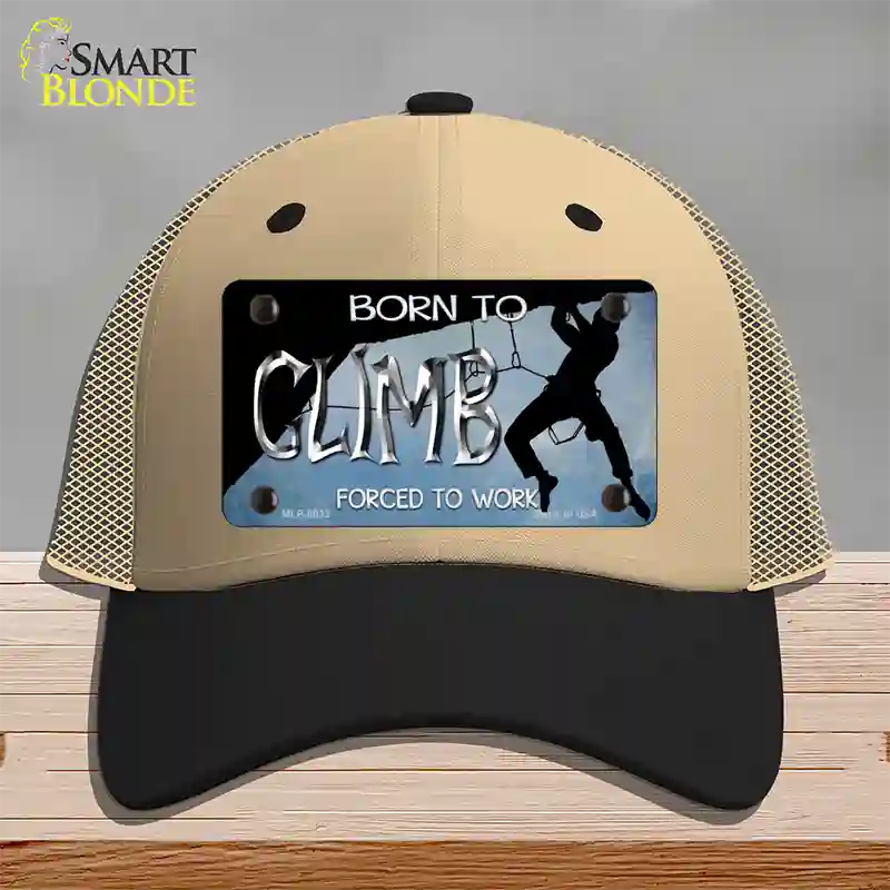 Born To Climb Novelty License Plate Hat Mesh / Khaki|Black