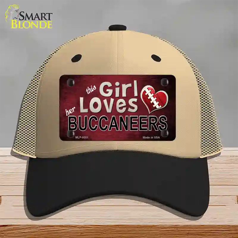 This Girl Loves Her Buccaneers Novelty License Plate Hat Mesh / Khaki|Black