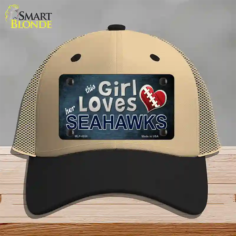 This Girl Loves Her Seahawks Novelty License Plate Hat Mesh / Khaki|Black