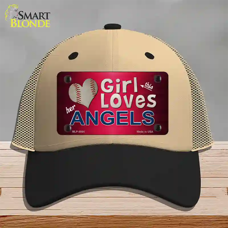 This Girl Loves Her Angels Novelty License Plate Hat Mesh / Khaki|Black