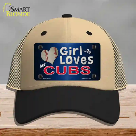 This Girl Loves Her Cubs Novelty License Plate Hat Mesh / Khaki|Black