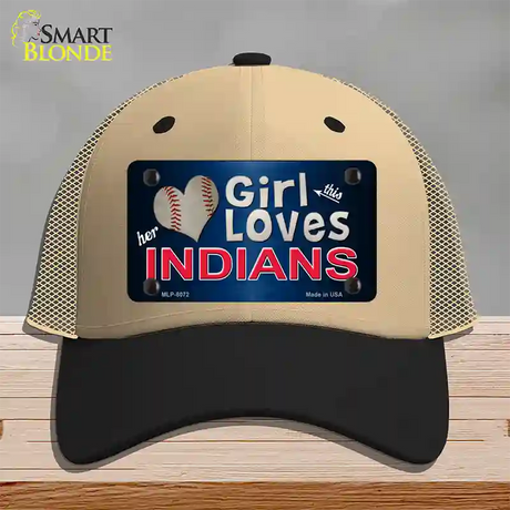 This Girl Loves Her Indians Novelty License Plate Hat Mesh / Khaki|Black