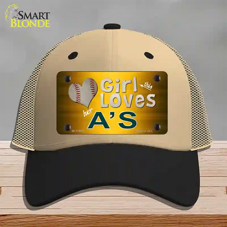 This Girl Loves Her Athletics Novelty License Plate Hat Mesh / Khaki|Black