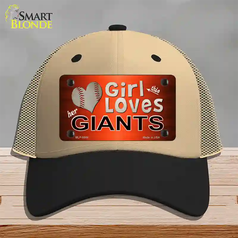 This Girl Loves Her Giants Baseball Novelty License Plate Hat Mesh / Khaki|Black