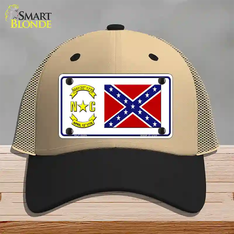 Confederate Flag North Carolina Novelty License Plate Hat Mesh / Khaki|Black