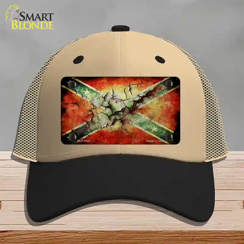 Confederate Flag Rusted Novelty License Plate Hat Mesh / Khaki|Black