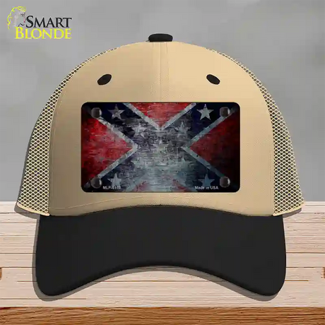 Confederate Flag Scratched Novelty License Plate Hat Mesh / Khaki|Black