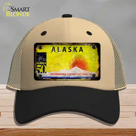 Alaska Rusty Blank Novelty License Plate Hat Khaki Mesh