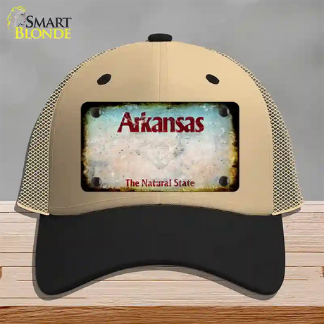 Arkansas Rusty Blank Novelty License Plate Hat Khaki Mesh