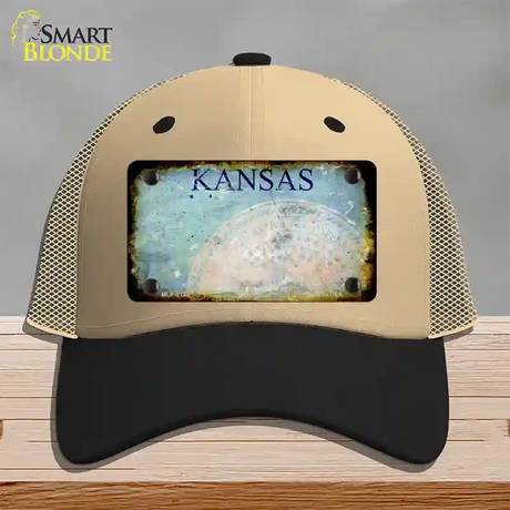 Kansas Rusty Blank Novelty License Plate Hat Mesh / Khaki|Black