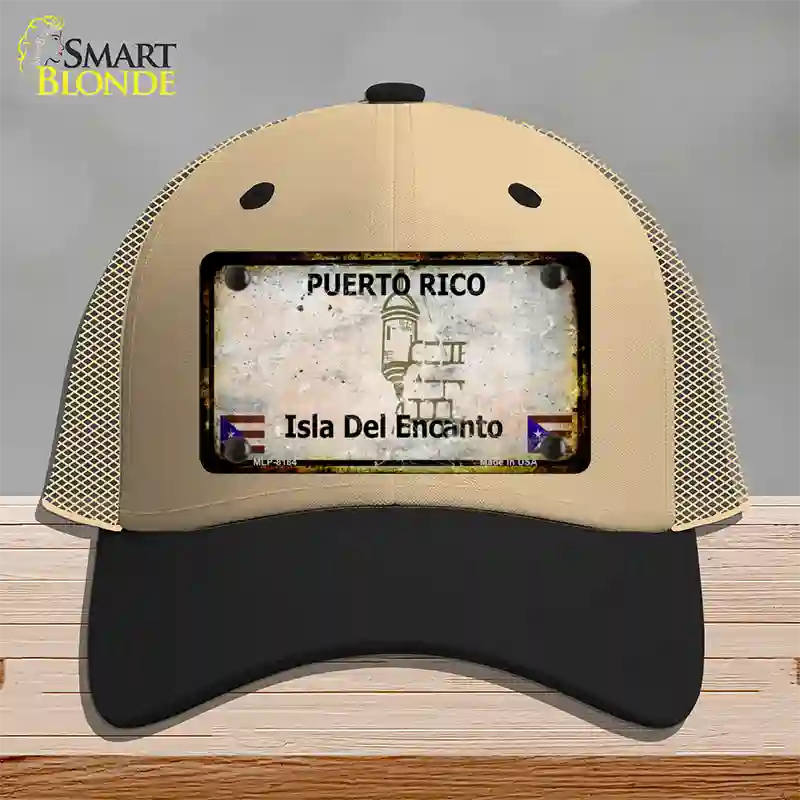 Puerto Rico Rusty Blank Novelty License Plate Hat Mesh / Khaki|Black