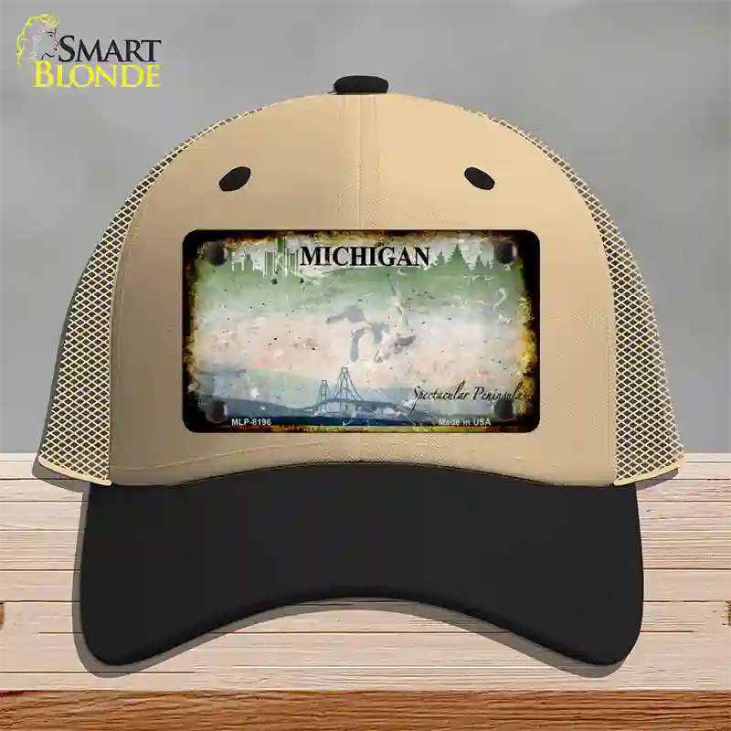 Michigan Rusty Blank Novelty License Plate Hat Mesh / Khaki|Black