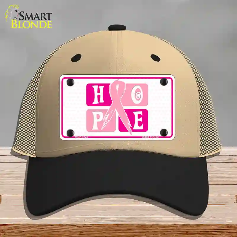 Hope Breast Cancer Ribbon Novelty License Plate Hat Mesh / Khaki|Black