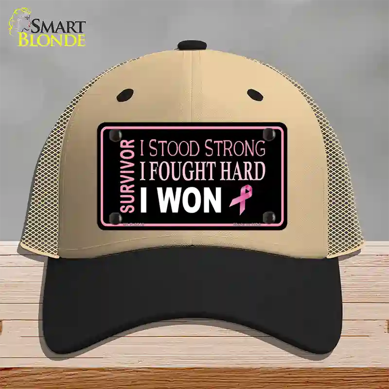 Breast Cancer Survivor Ribbon Novelty License Plate Hat Mesh / Khaki|Black