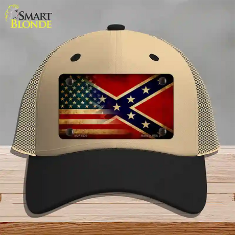 American Confederate Flag Novelty License Plate Hat Mesh / Khaki|Black