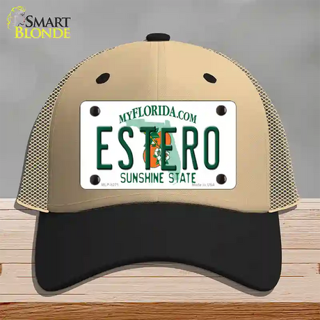 Estero Sunshine State Novelty License Plate Hat Mesh / Khaki|Black