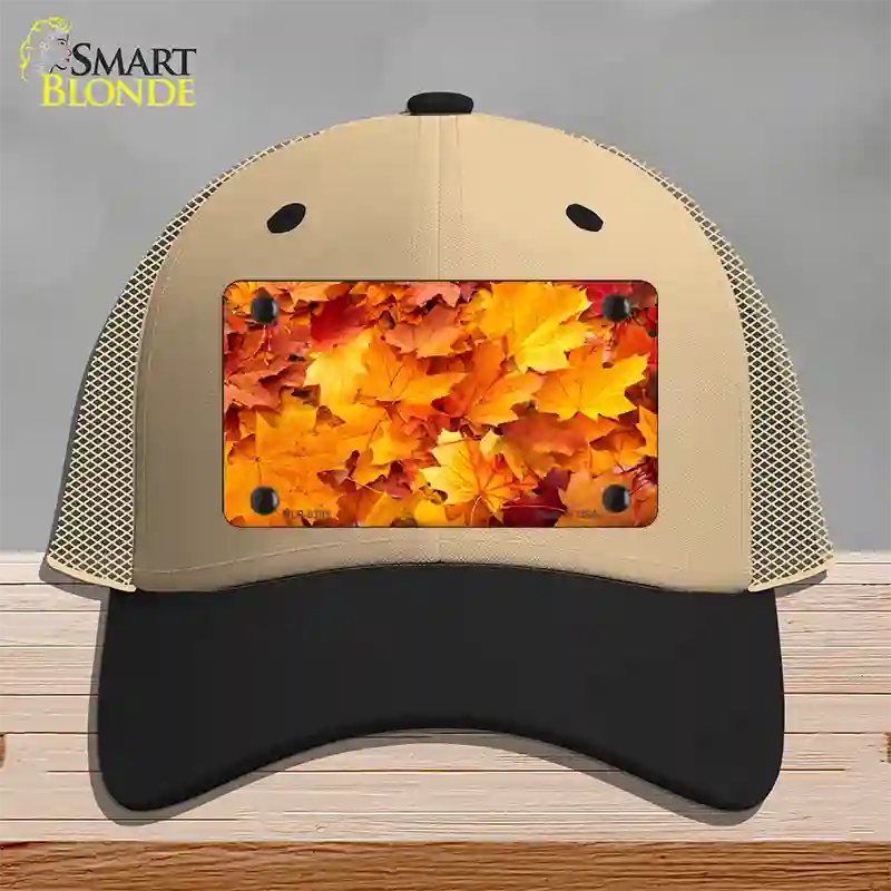 Fall Leaves Novelty License Plate Hat Mesh / Khaki|Black