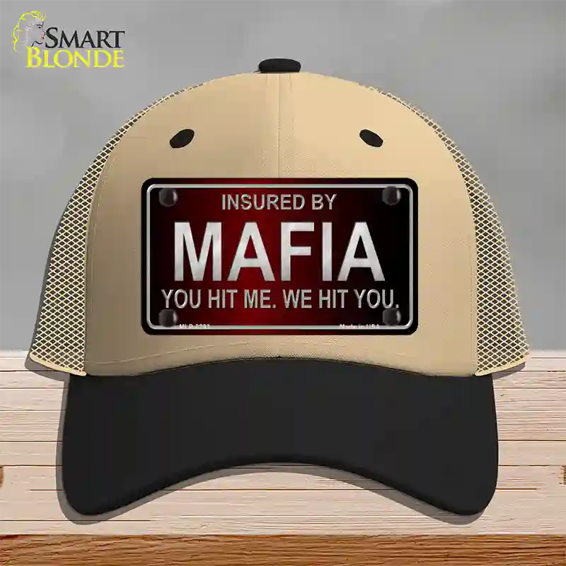 Insured By Mafia Novelty License Plate Hat Mesh / Khaki|Black