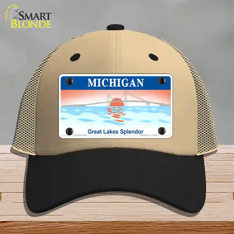 Michigan Great Lakes Blank Novelty License Plate Hat Mesh / Khaki|Black