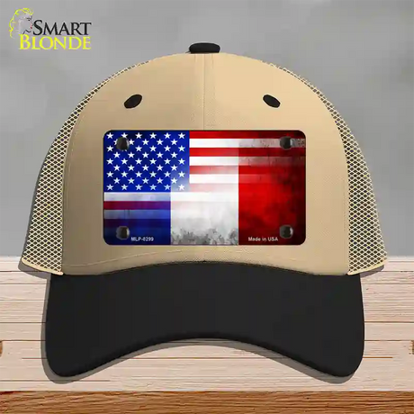 United States France Flag Fade Novelty License Plate Hat Mesh / Khaki|Black