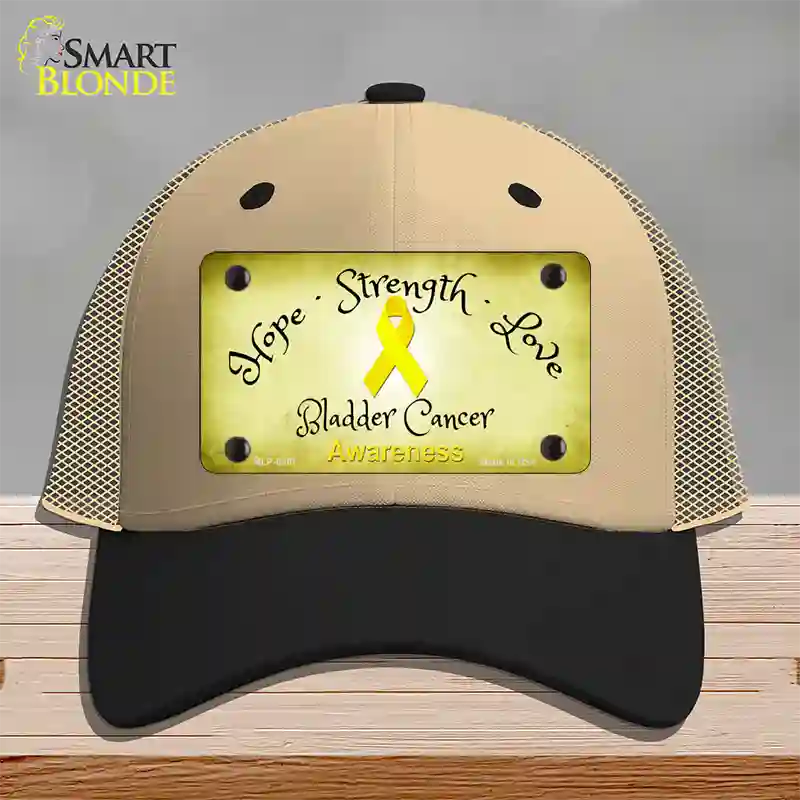 Bladder Cancer Ribbon Novelty License Plate Hat Mesh / Khaki|Black